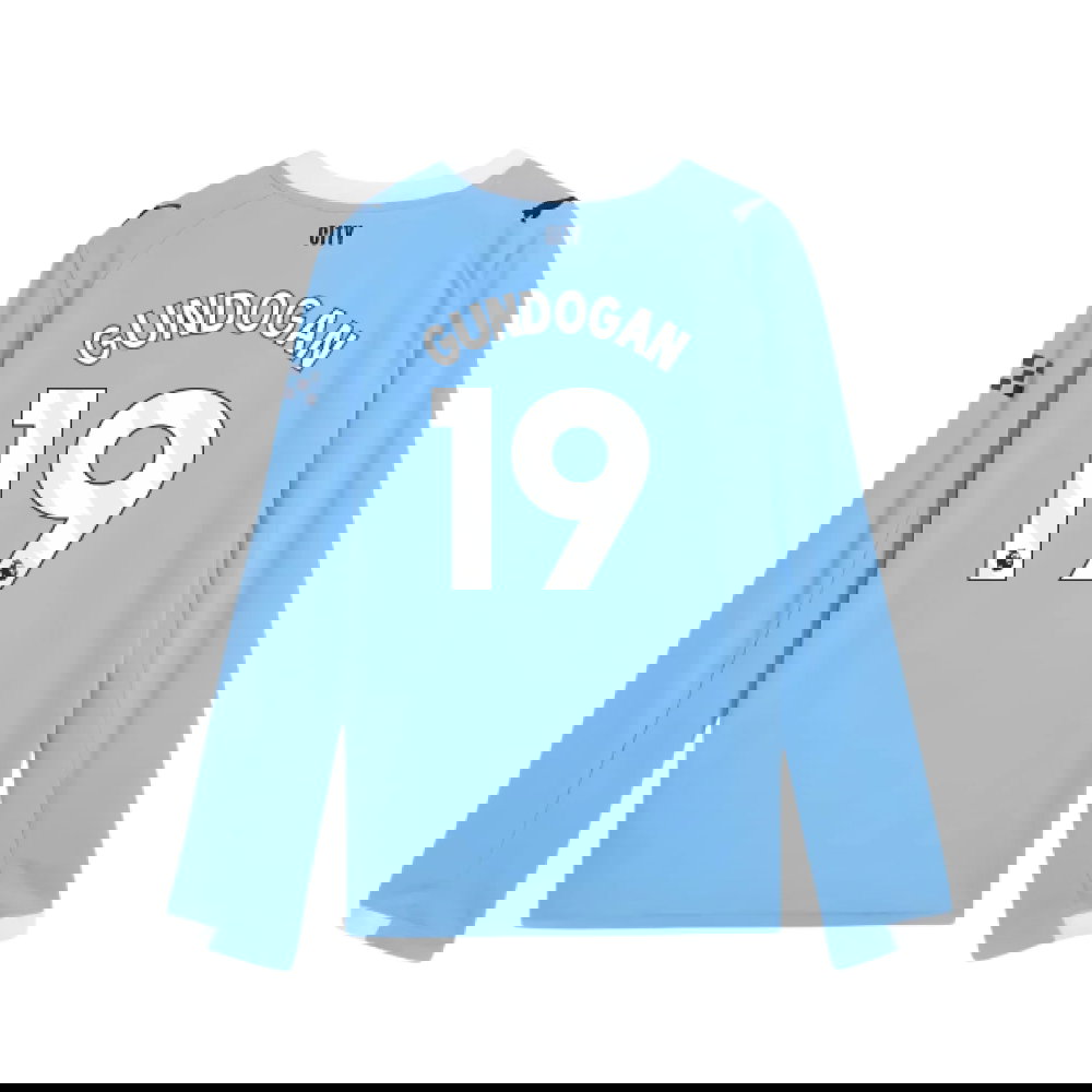 2025-2026 Man City Long Sleeve Home Shirt (Kids) (Gundogan 19)