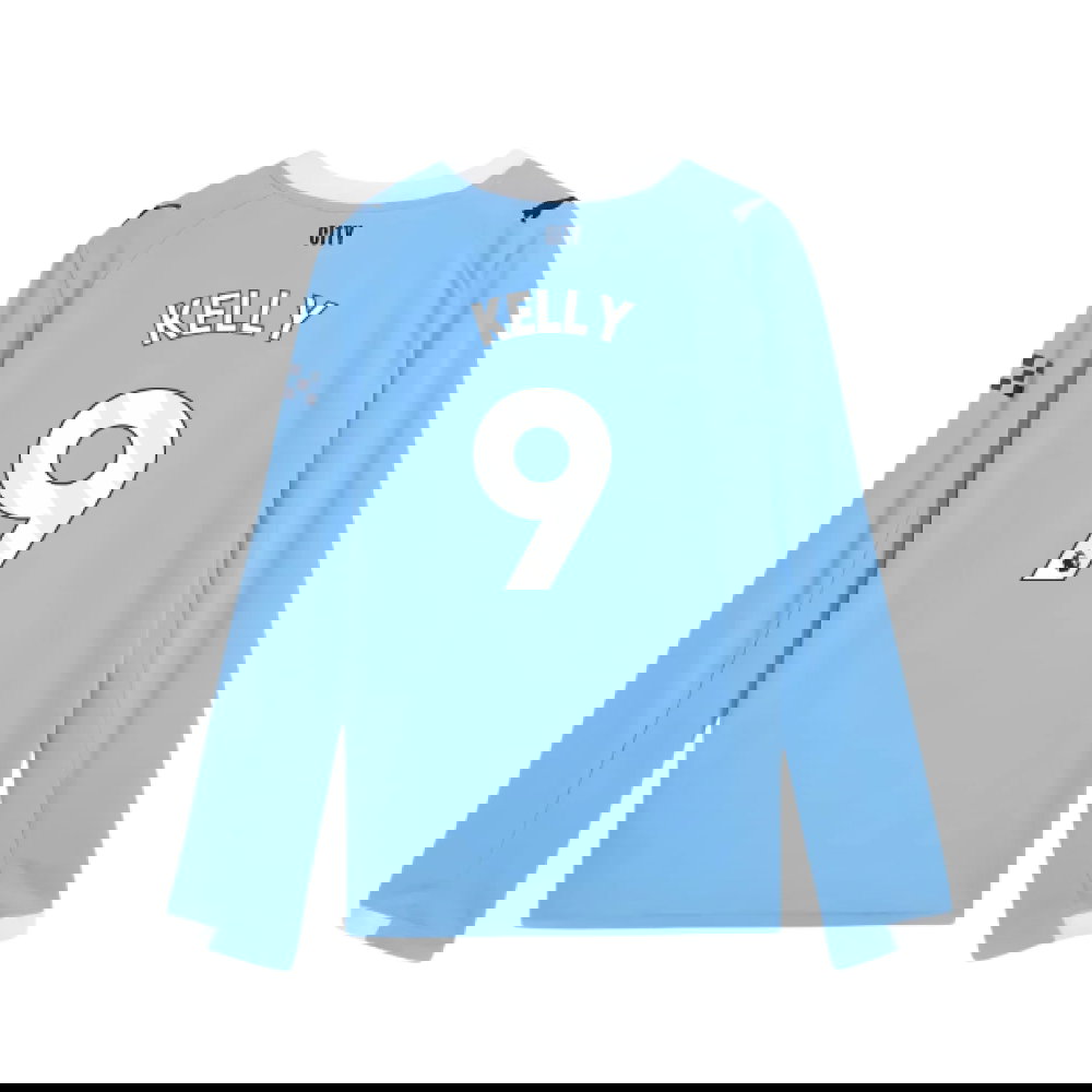 2025-2026 Man City Long Sleeve Home Shirt (Kids) (Kelly 9)