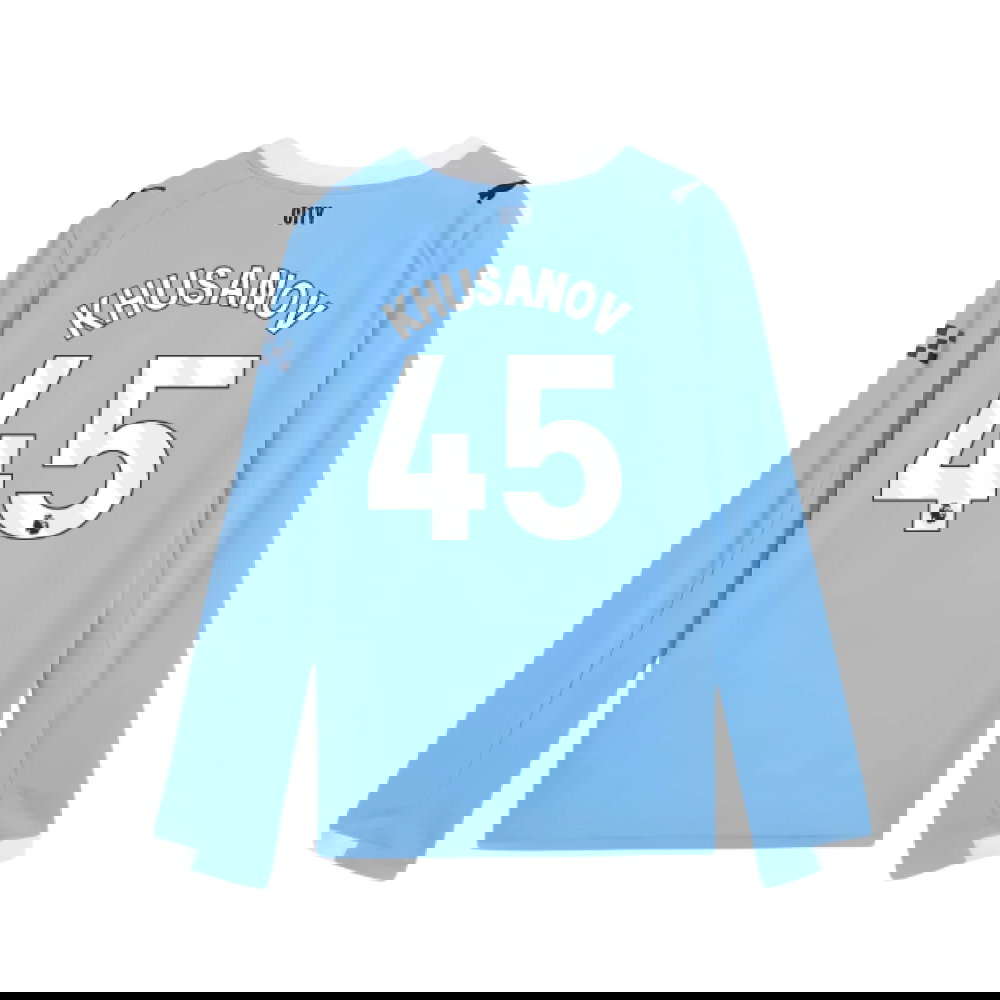 2025-2026 Man City Long Sleeve Home Shirt (Kids) (Khusanov 45)
