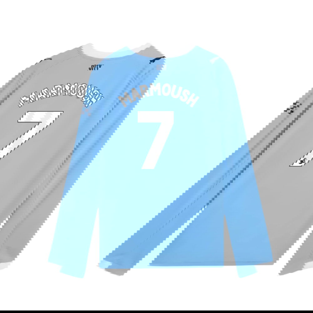 2025-2026 Man City Long Sleeve Home Shirt (Kids) (Marmoush 7)