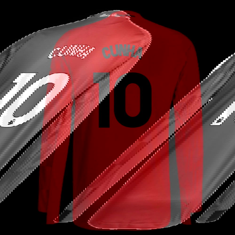 2025-2026 Man Utd Authentic Long Sleeve Home Shirt (Cunha 10)
