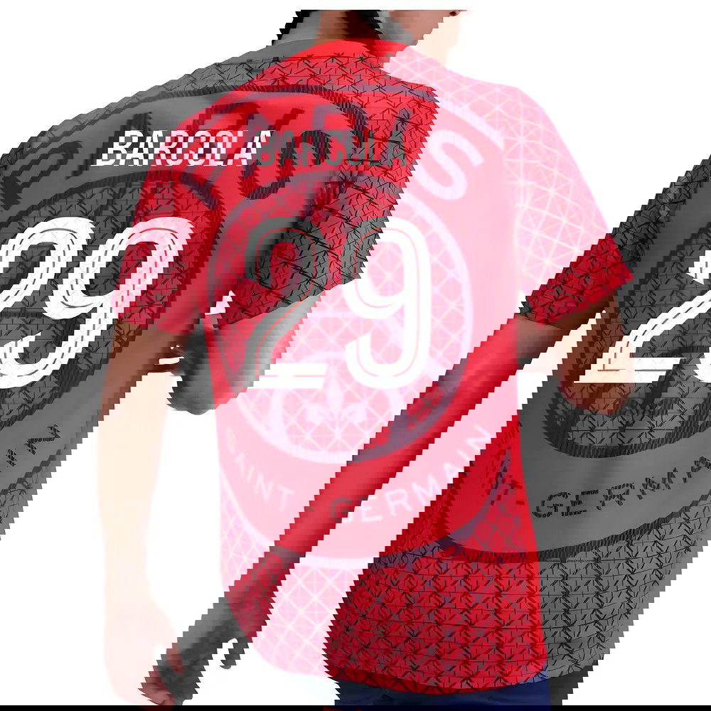 2025-2026 PSG Academy Pro Away Pre Match Shirt (Red) (Barcola 29)