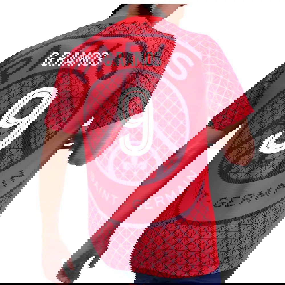 2025-2026 PSG Academy Pro Away Pre Match Shirt (Red) (G.Ramos 9)