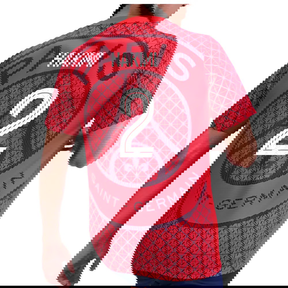 2025-2026 PSG Academy Pro Away Pre Match Shirt (Red) (Hakimi 2)