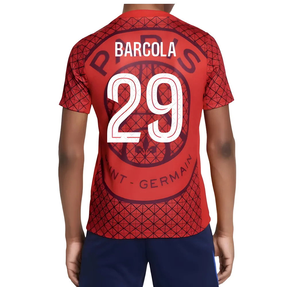 2025-2026 PSG Academy Pro Away Pre Match Shirt (Red) - Kids (Barcola 29)