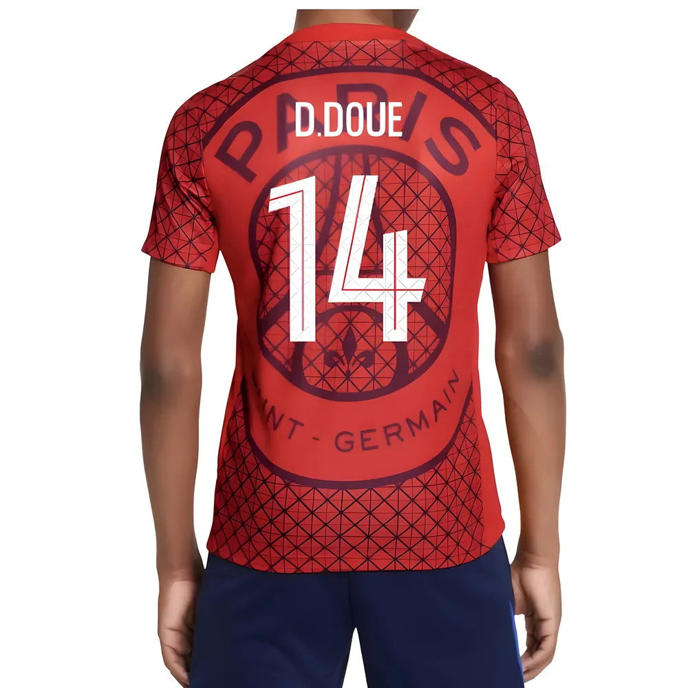 2025-2026 PSG Academy Pro Away Pre Match Shirt (Red) - Kids (D.Doue 14)