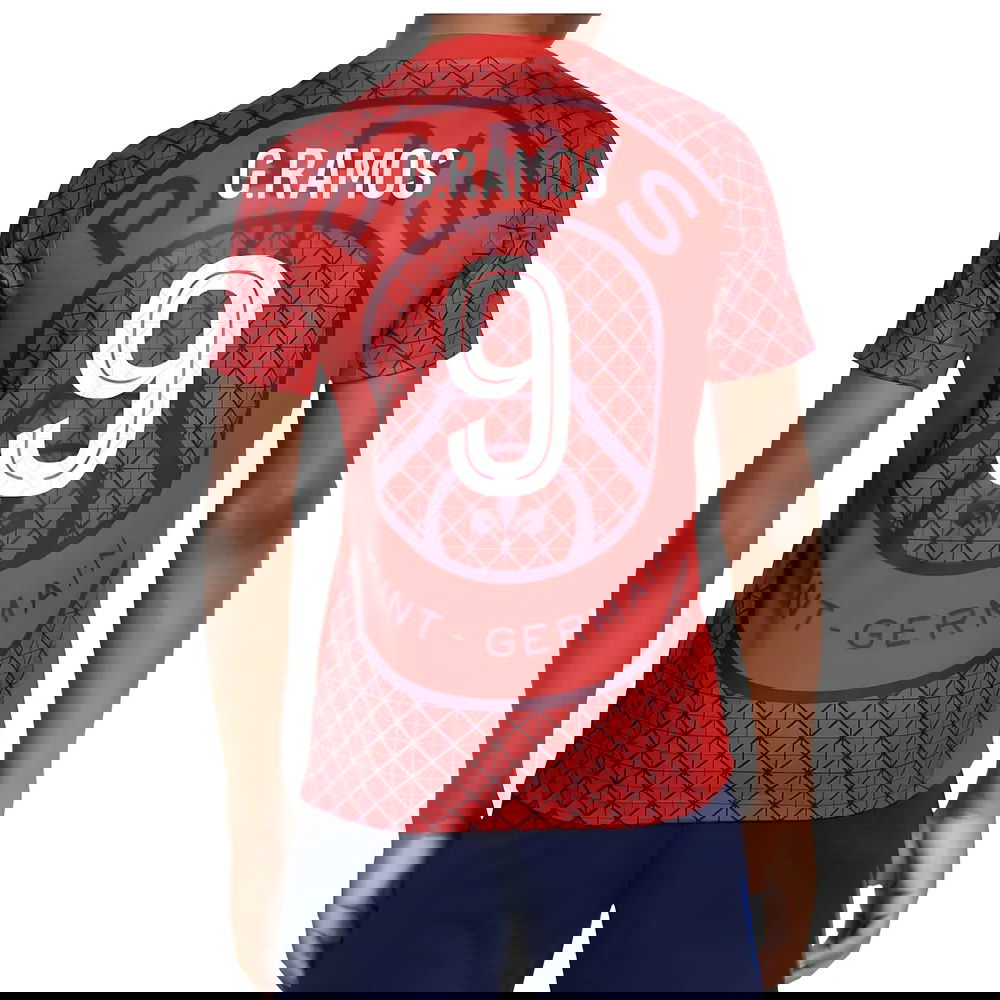2025-2026 PSG Academy Pro Away Pre Match Shirt (Red) - Kids (G.Ramos 9)