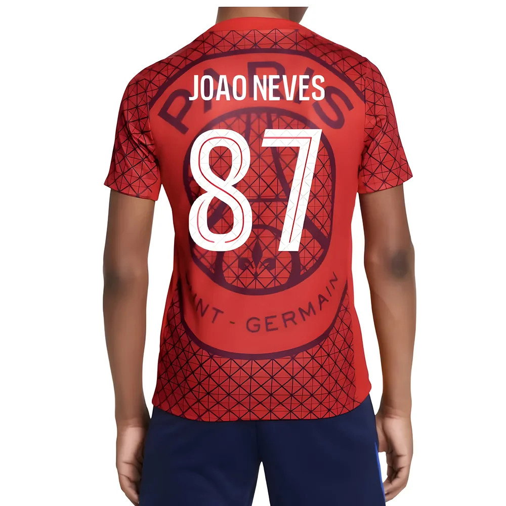 2025-2026 PSG Academy Pro Away Pre Match Shirt (Red) - Kids (Joao Neves 87)