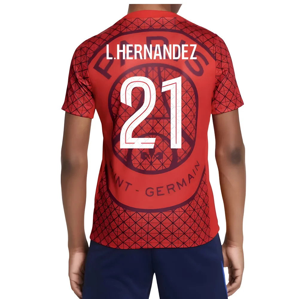 2025-2026 PSG Academy Pro Away Pre Match Shirt (Red) - Kids (L.Hernandez 21)
