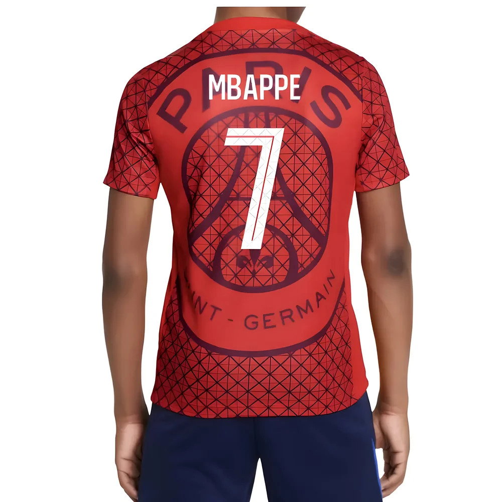 2025-2026 PSG Academy Pro Away Pre Match Shirt (Red) - Kids (Mbappe 7)