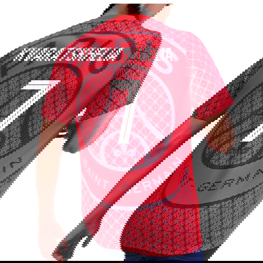 2025-2026 PSG Academy Pro Away Pre Match Shirt (Red) (Kvaratskhelia 7)