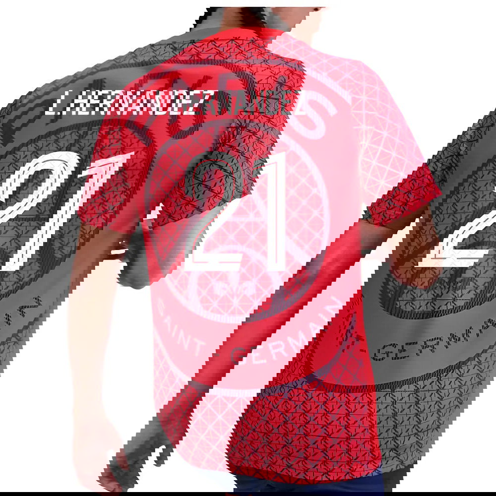 2025-2026 PSG Academy Pro Away Pre Match Shirt (Red) (L.Hernandez 21)