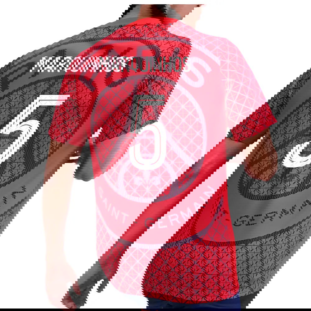 2025-2026 PSG Academy Pro Away Pre Match Shirt (Red) (Marquinhos 5)