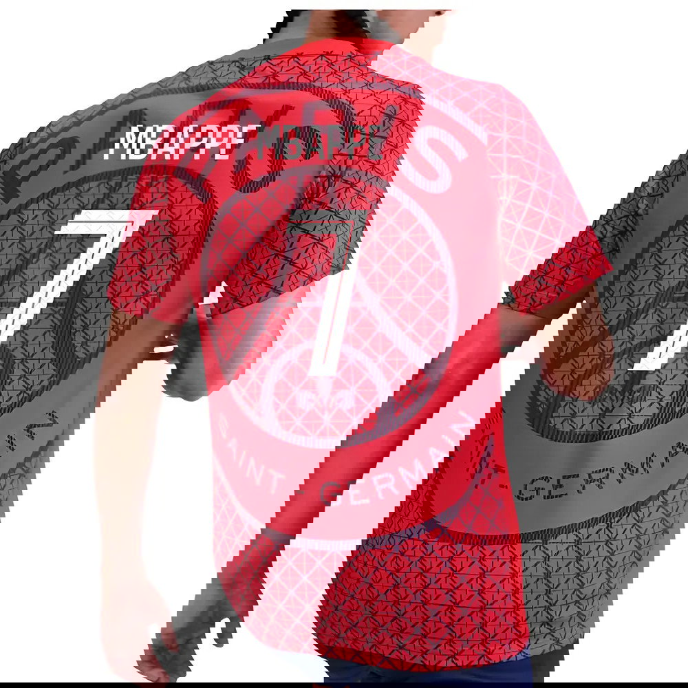 2025-2026 PSG Academy Pro Away Pre Match Shirt (Red) (Mbappe 7)