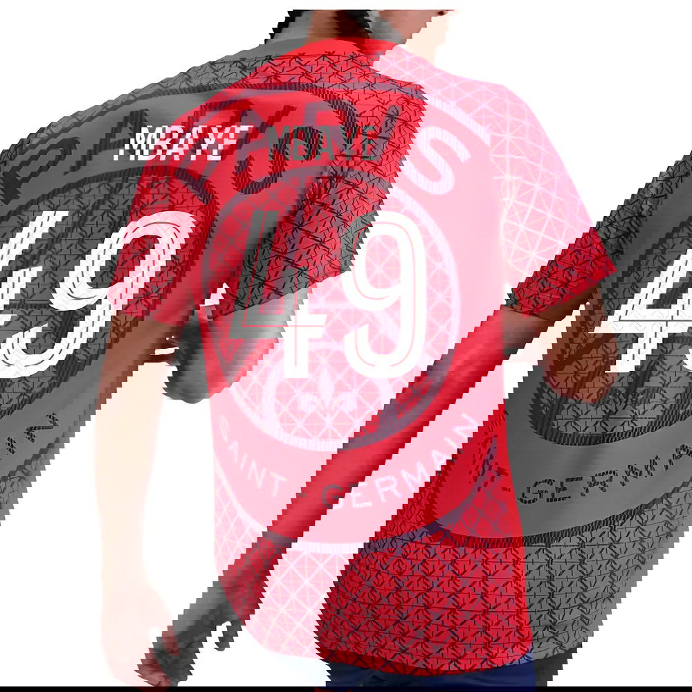 2025-2026 PSG Academy Pro Away Pre Match Shirt (Red) (Mbaye 49)