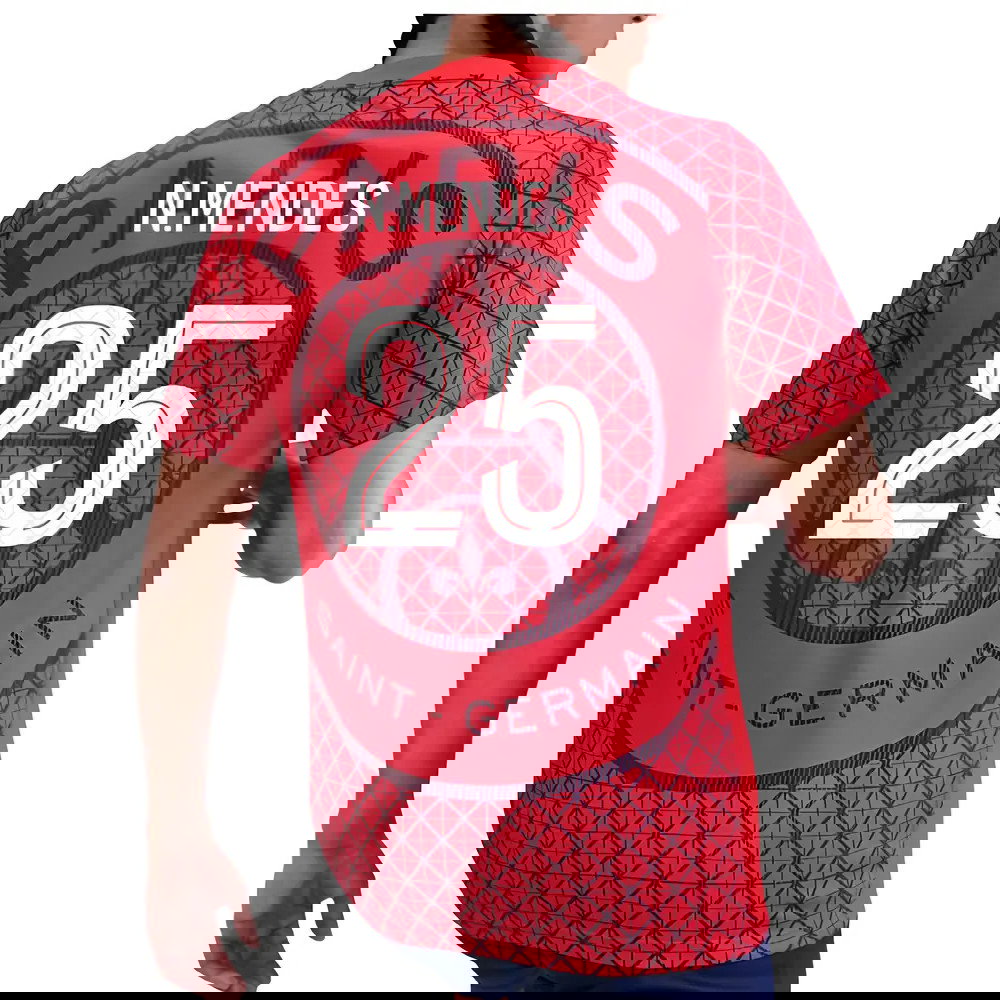 2025-2026 PSG Academy Pro Away Pre Match Shirt (Red) (N.Mendes 25)