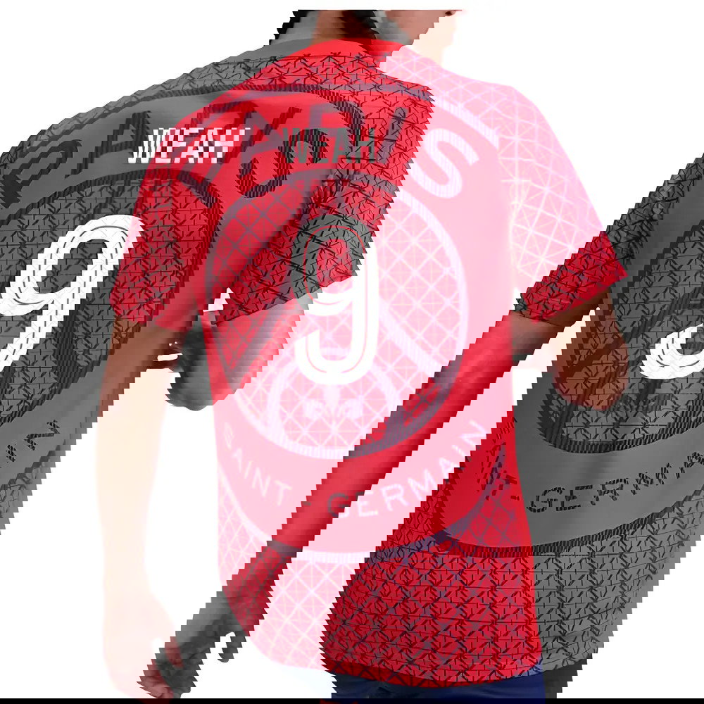 2025-2026 PSG Academy Pro Away Pre Match Shirt (Red) (Weah 9)