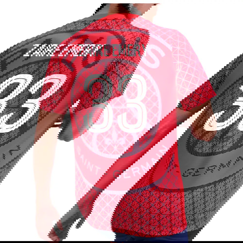 2025-2026 PSG Academy Pro Away Pre Match Shirt (Red) (Zaire Emery 33)