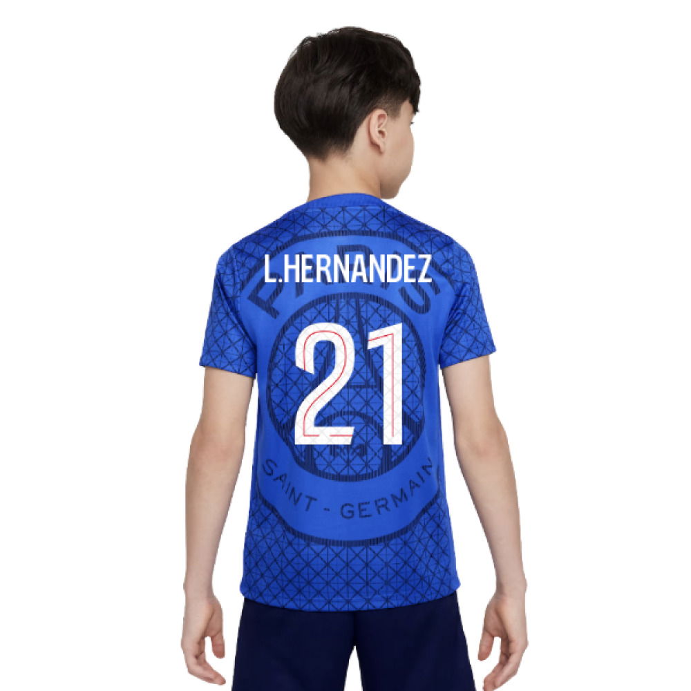 2025-2026 PSG Academy Pro Home Pre Match Shirt (Royal) - Kids (L.Hernandez 21)