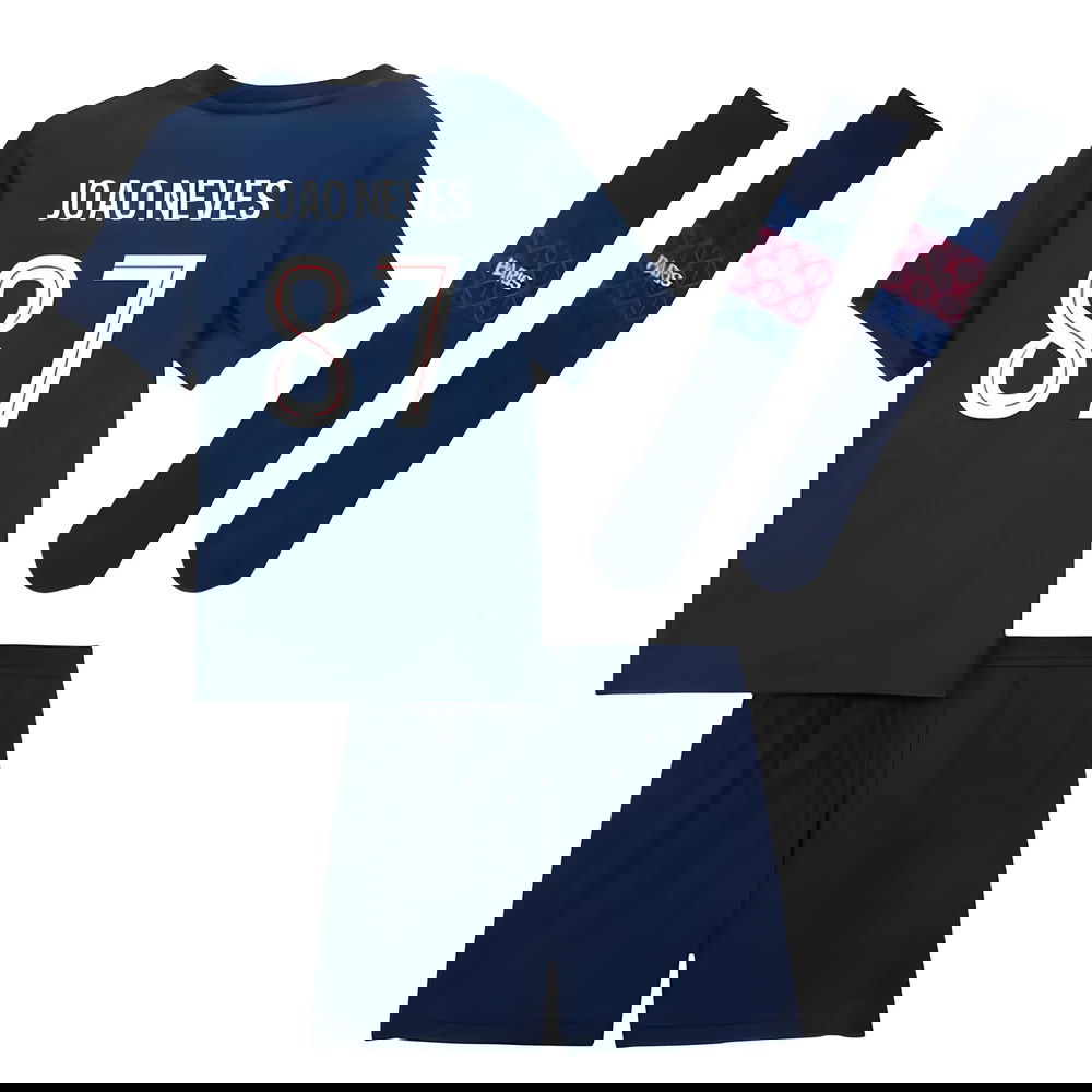 2025-2026 PSG Home Little Kids Mini Kit (Joao Neves 87)