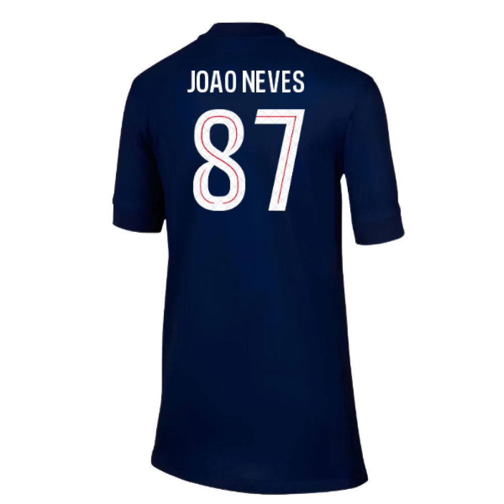 2025-2026 PSG Paris Saint Germain Home Shirt (Kids) (Joao Neves 87)