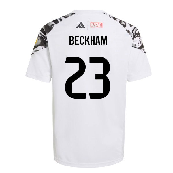 2025-2026 Real Madrid Marvel Avengers Training Shirt (White) - Kids (Beckham 23)