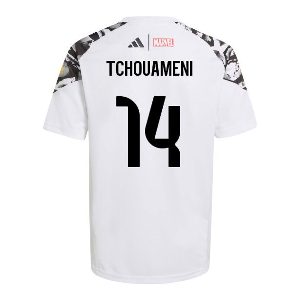 2025-2026 Real Madrid Marvel Avengers Training Shirt (White) - Kids (Tchouameni 14)