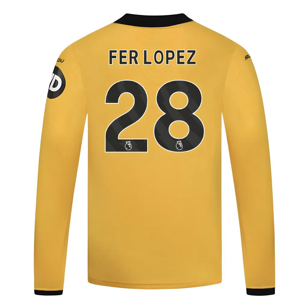 2025-2026 Wolves Long Sleeve Home Shirt - Kids (Fer Lopez 28)