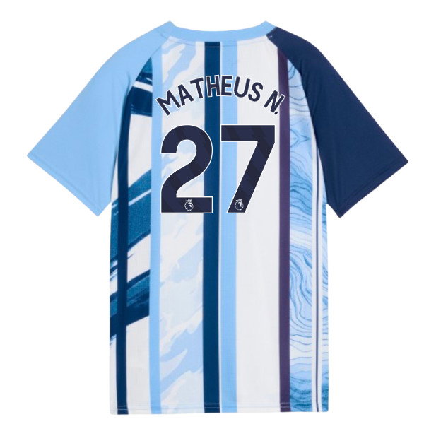 2026-2027 Man City Warm Up Jersey (White/Blazing Blue) - Kids (Matheus N. 27)