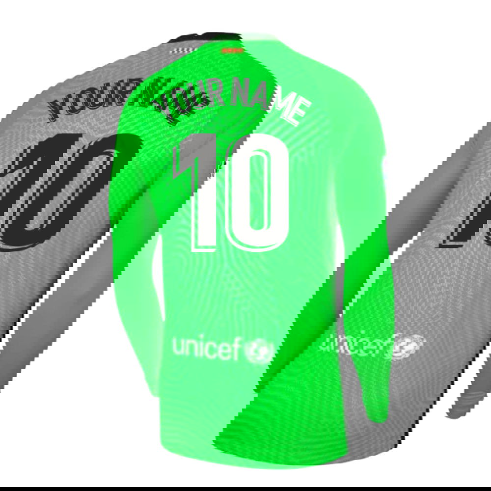 2020-2021 Barcelona Home Goalkeeper Shirt (Green) (Your Name)