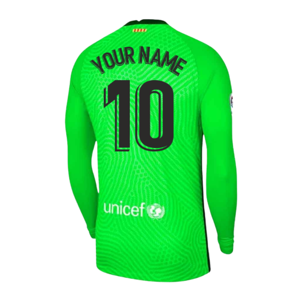 2020-2021 Barcelona Home Goalkeeper Shirt (Green) (Your Name)
