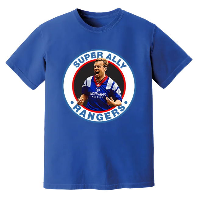 Ally McCoist Super Ally Rangers Retro T-Shirt (Blue)
