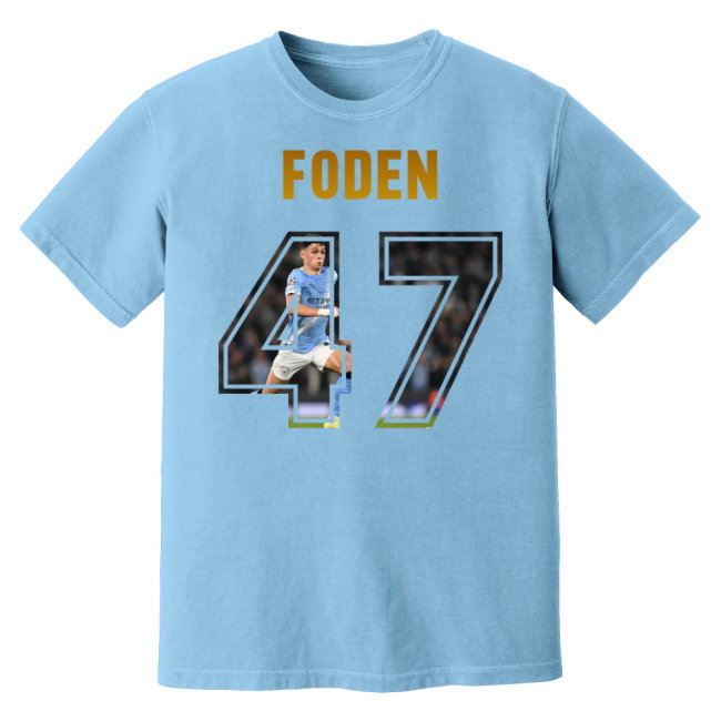 Phil Foden Man City Name And Number T-Shirt (Sky)