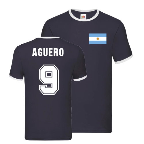 Sergio Aguero Argentina Ringer T-Shirt (Navy)