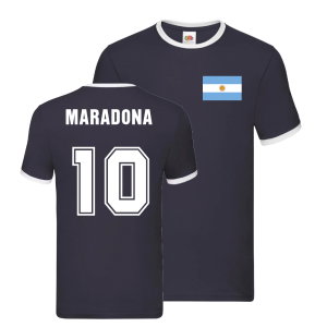 Diego Maradona Argentina Ringer T-Shirt (Navy)