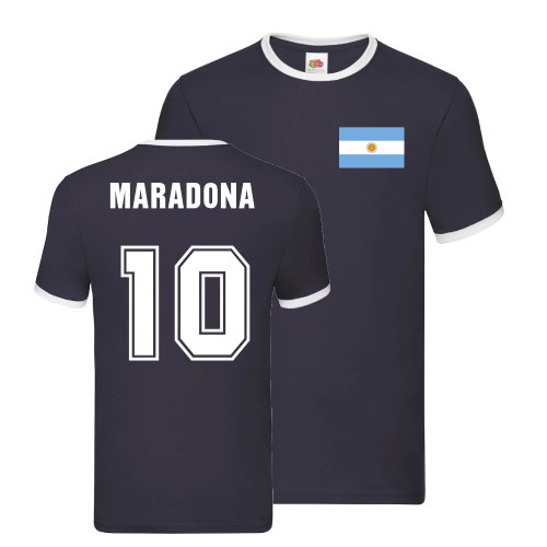 Diego Maradona Argentina Ringer T-Shirt (Navy)