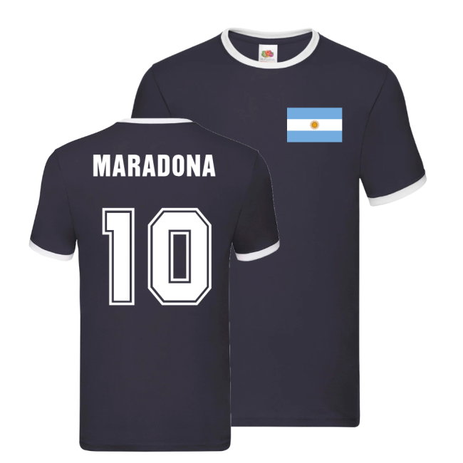 Diego Maradona Argentina Ringer T-Shirt (Navy)