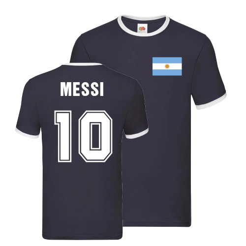 Lionel Messi Argentina Ringer T-Shirt (Navy)