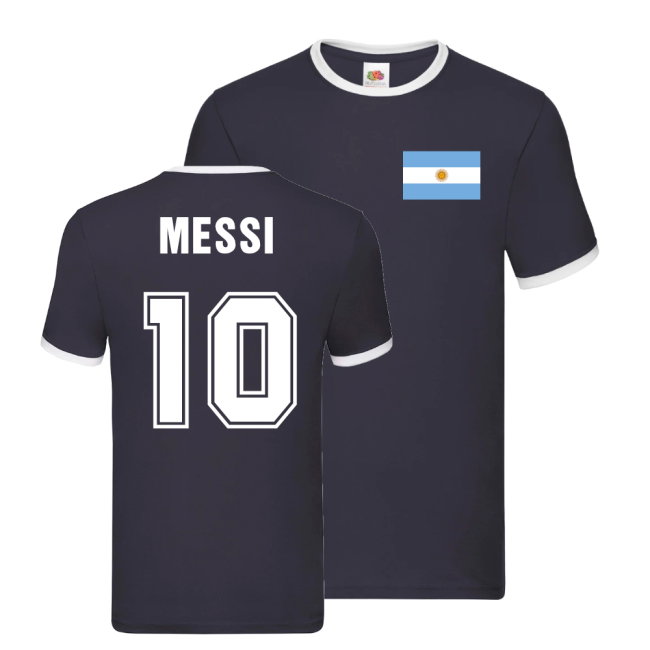 Lionel Messi Argentina Ringer T-Shirt (Navy)