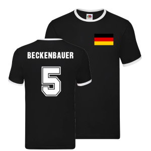 Franz Beckenbauer Germany Ringer T-Shirt (Black)