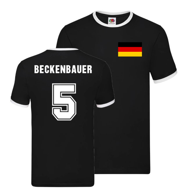 Franz Beckenbauer Germany Ringer T-Shirt (Black)
