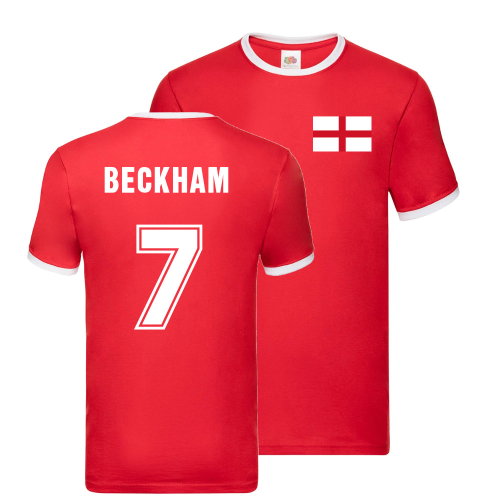 David Beckham England Ringer T-Shirt (Red)