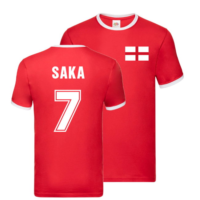 Bukayo Saka England Ringer T-Shirt (Red)