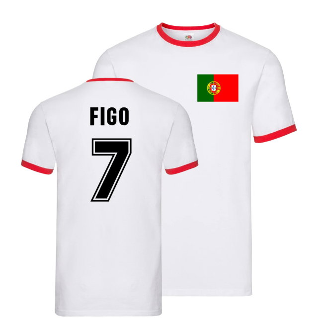 Luis Figo Portugal Ringer T-Shirt (White)