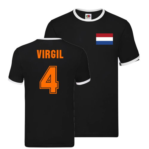 Virgil Van Dijk Holland Ringer T-Shirt (Black)