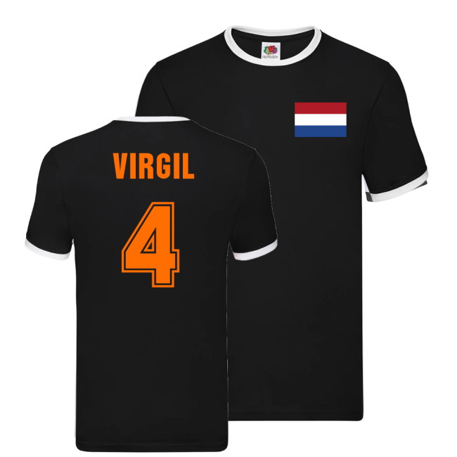 Virgil Van Dijk Holland Ringer T-Shirt (Black)