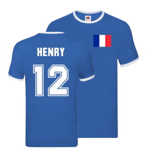 Thierry Henry France Ringer T-Shirt (Blue)