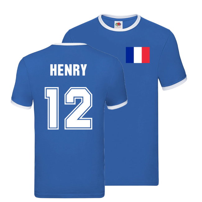 Thierry Henry France Ringer T-Shirt (Blue)