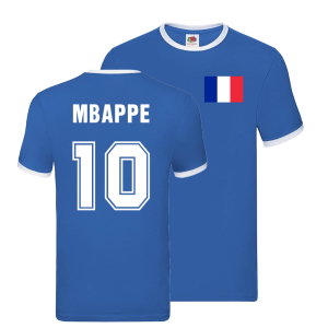 Kylian Mbappe France Ringer T-Shirt (Blue)