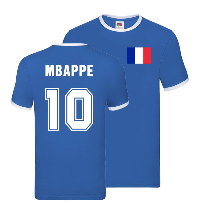 Kylian Mbappe France Ringer T-Shirt (Blue)